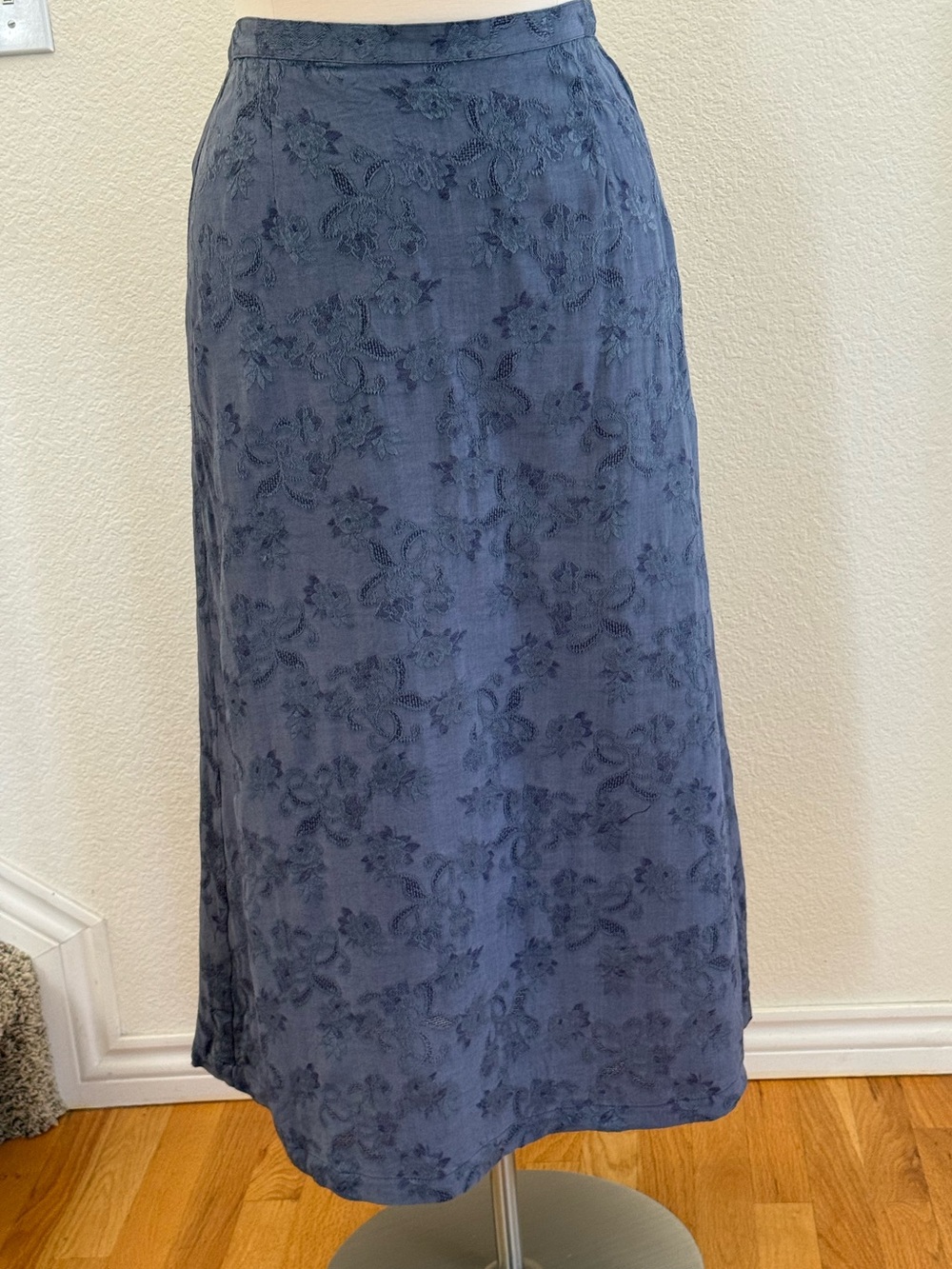 Classic Slate /Smoky Blue Floral Embroidered A-Line Skirt